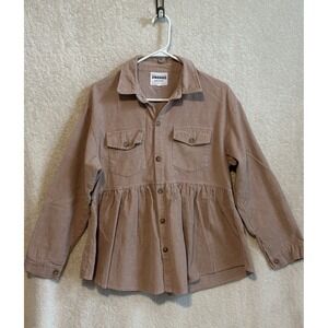 JINZHAO Womens Corduroy Peplum Large Tan Top Long Sleeve Button Down Blouses